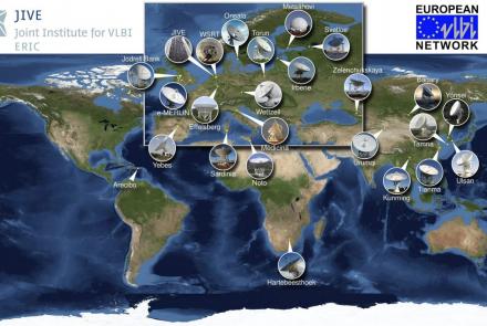 EVN Telescopes around the world. Credit: Paul Boven / JIVE &  Earthview/www.fourmilab.com.